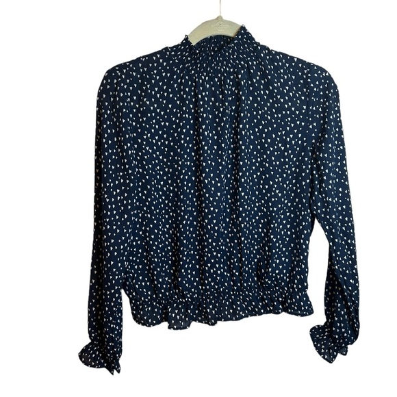 H&M NAVY BLUE HEART BLOUSE - Picture 1 of 4